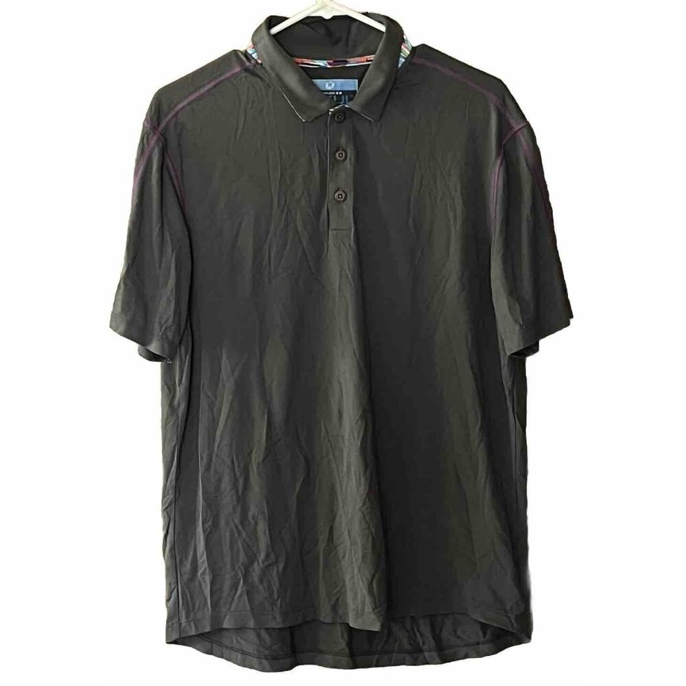 Ibkul Men's Medium Short Sleeve 1/4 Button Golf Polo Charcoal Gray UPF 50+